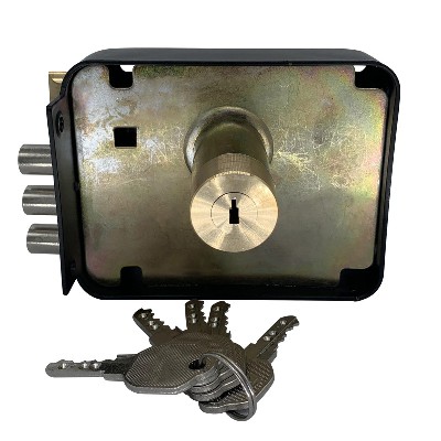 中东贸易门锁 三圆柱外装锁 拉丝电镀 三面一字锁匙防盗门锁批发