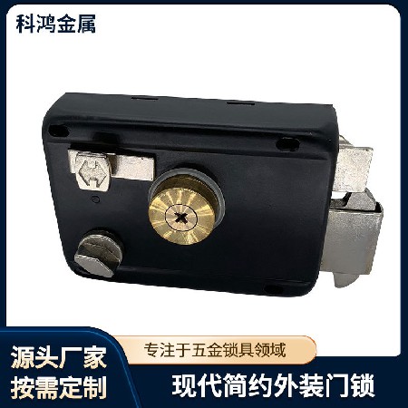门锁铁双钩舌黑色烤漆哑光处理大门锁2.0厚室外门锁 插芯锁批发