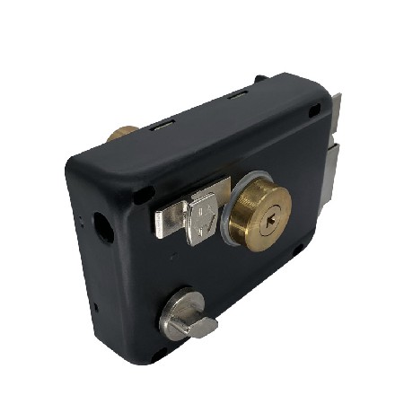 门锁铁双钩舌黑色烤漆哑光处理大门锁2.0厚室外门锁 插芯锁批发