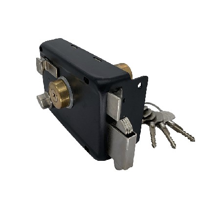 门锁铁双钩舌黑色烤漆哑光处理大门锁2.0厚室外门锁 插芯锁批发